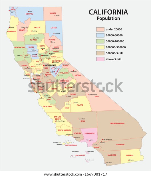 Administrative County Map Federal State California Stock Vector ...