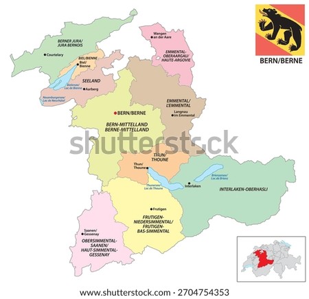 Administrative district map of Bern, Switzerland
