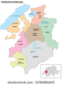 Administrative district map of Fribourg Canton, Switzerland