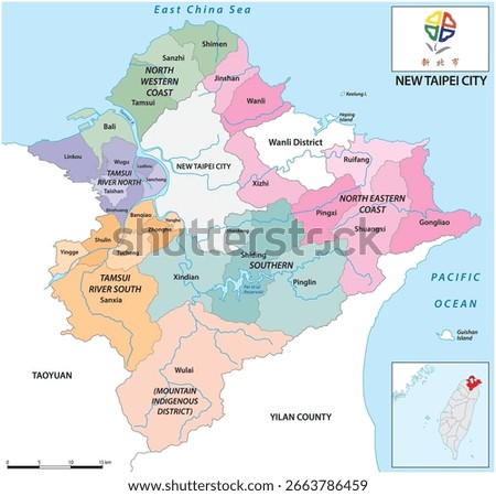 Administrative district map of New Taipei City, Taiwan