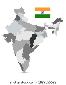 Mapa de divisiones administrativas de India - Ilustración vectorial altamente detallada del mapa.