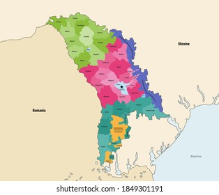 administrative divisions of Moldova vector map with neighbouring countries and territories