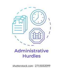 Ícone de conceito de gradiente azul com barreiras administrativas. Gestão da burocracia, organização da papelada. Ilustração de linha de forma redonda. Ideia abstrata. Design gráfico. Artigo fácil de usar, folheto