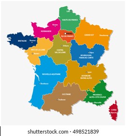 Administrative map of the 13 regions of france since 2016