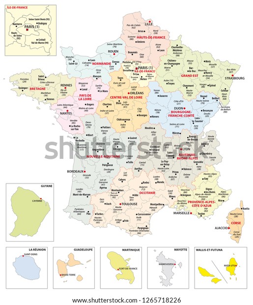 フランス13地域と海外領土の行政地図 のベクター画像素材 ロイヤリティフリー