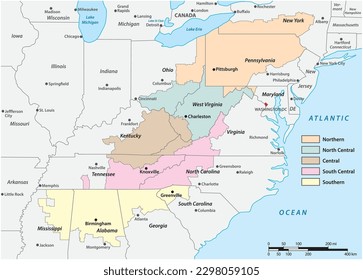 Administrative map of the Appalachia region in the eastern United States