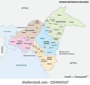 Mapa administrativo del Área Metropolitana de Atenas, Grecia