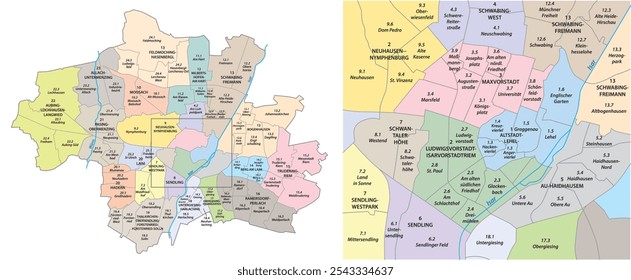 Mapa administrativo de la capital bávara Múnich