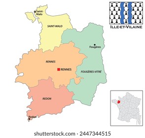 Administrative map of the Breton department of Ille-et-Vilaine, France