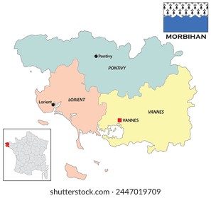 Administrative map of the Breton department of Morbihan, France