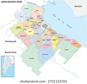 Verwaltungskarte des Großraums Buenos Aires, AMBA, Argentinien