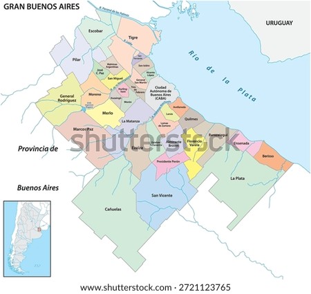 Administrative map of the Buenos Aires Metropolitan Area, AMBA, Argentina