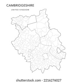 Administrative Map of Cambridgeshire with Counties, Districts and Civil Parishes as of 2023 - United Kingdom, England - Vector Map