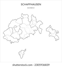 Administrative Map of the Canton of Schaffhouse (Schaffhausen) with the  Borders of Former Districts (Bezirke), Municipalities (Gemeinde) and Quarters of Schaffhausen as of 2023 - Switzerland Vector