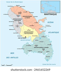 Administrative map of the Caribbean island of Martinique, France