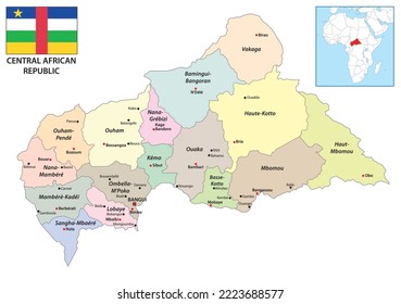 Verwaltungsplan der Zentralafrikanischen Republik mit Flaggenangabe