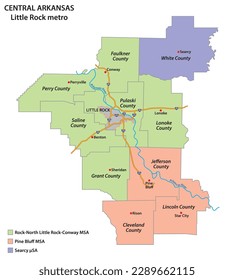 Administrative map of Central Arkansas, Little Rock Metro, Arkansas, United States