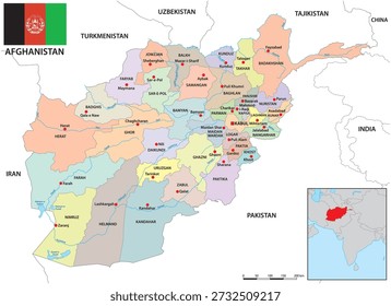 Mapa administrativo del estado de Afganistán en Asia Central