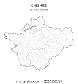Administrative Map of Cheshire with County, Unitary Authorities and Civil Parishes as of 2023 - United Kingdom, England - Vector Map