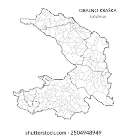 Administrative Map of the Coastal-Karst Statistical Region (Obalno-Kraška) with Municipalities (Občine) and Settlements (Naselja) as of 2024 - Slovenia - Vector Map