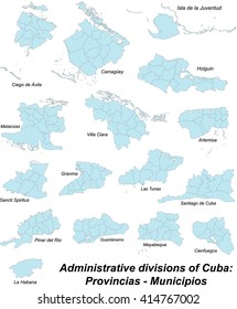 Administrative map of cuba with all provinces and municipios