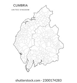 Administrative Map of Cumbria with County, Unitary Authorities and Civil Parishes as of 2023 - United Kingdom, England - Vector Map