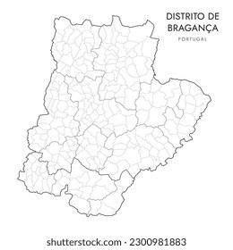 Administrative Map of Bragança District (Distrito de Bragança) with borders of Subregions, Municipalities (Concelhos)  and Civil Parishes (Freguesias) as of 2023 - Portugal