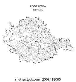 Mapa administrativo da região estatística de Drava (Podravska) com municípios (Občine) e povoações (Naselja) a partir de 2024 - Eslovênia - Mapa vetorial