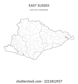 Verwaltungskarte von East Sussex mit Grafschaften, Bezirken und Gemeindebezirken ab 2022 - Vereinigtes Königreich, England - Vektorkarte