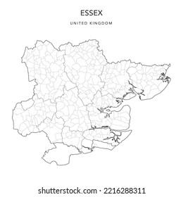 Administrative Map of Essex with Counties, Districts and Civil Parishes as of 2023 - United Kingdom, England - Vector Map