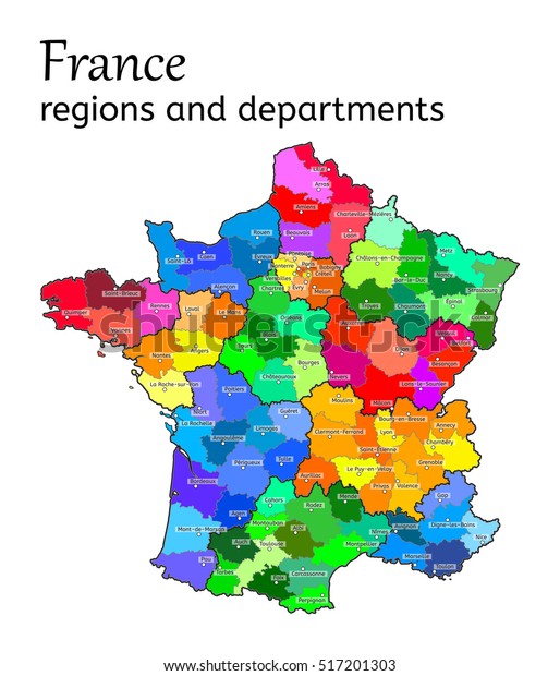 Administrative Map France Regions Departments On Stock Vector (Royalty Free) 517201303