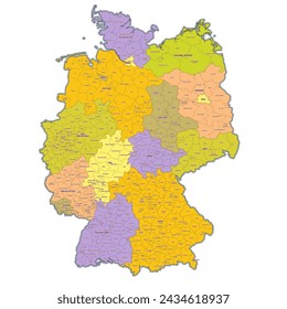 Administrative map of Germany showing regions, provinces