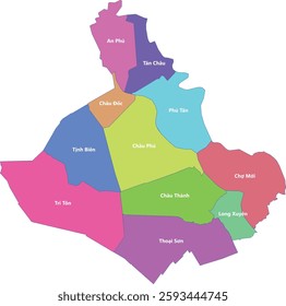 Administrative map of An Giang province, combining districts with unique colors and labels. Bản đồ hành chính tỉnh An Giang