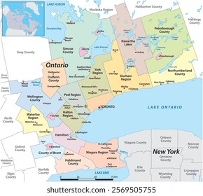 Administrative Map of the Golden Horseshoe metropolitan area, Ontario, Canada