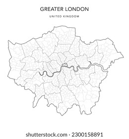 Administrative Map of the Greater London and the City of London with Ceremonial Counties, London Boroughs, and Wards of the City of London as of 2023 - United Kingdom, England - Vector Map