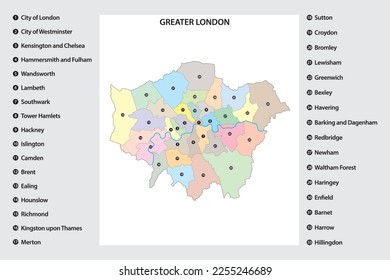 Administrative map of Greater London region, United Kingdom