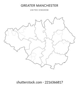 Administrative Map of Greater Manchester with County, Metropolitan Boroughs and Civil Parishes as of 2023 - United Kingdom, England - Vector Map