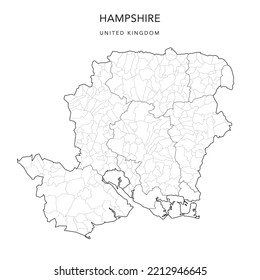 Administrative Map of Hampshire with County, Districts and Civil Parishes as of 2023 - United Kingdom, England - Vector Map