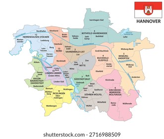 Mapa administrativo de Hannover, la capital de Baja Sajonia, Alemania