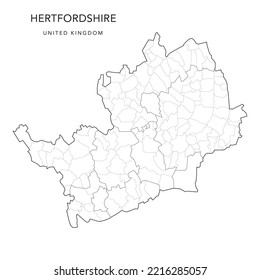 Administrative Map of Hertfordshire with County, Districts and Civil Parishes as of 2023 - United Kingdom, England - Vector Map