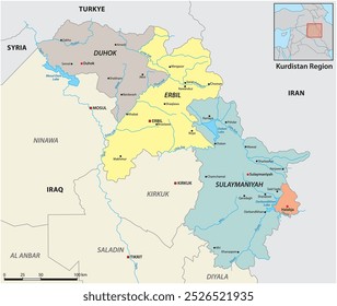 Mapa administrativo da região autônoma do Curdistão iraquiano