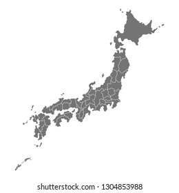 Administrative map of Japan with prefectures. Vector illustration isolated on white background