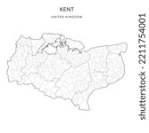 Administrative Map of Kent with Counties, Districts and Civil Parishes as of 2023 - United Kingdom, England - Vector Map