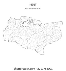 Mapa administrativo de Kent con condados, distritos y parroquias civiles en 2022 - Reino Unido, Inglaterra - Mapa de vectores