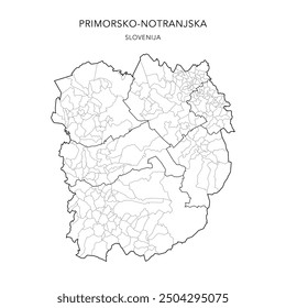 Administrative Map of the Littoral-Inner Carniola Statistical Region with Municipalities (Občine) and Settlements (Naselja) as of 2024 - Slovenia - Vector Map