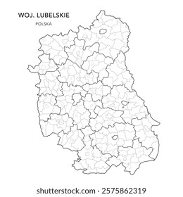 Administrative Map of the Lublin Voivodeship (Lubelskie) with Municipality Areas (Obszary Gmin), Municipalities (Gminy), and Counties (Powiaty) Subdivisions as of 2025 - Poland (Polska) - Vector Map