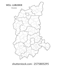 Administrative Map of the Lubusz Voivodeship (Lubuskie) with Municipality Areas (Obszary Gmin), Municipalities (Gminy), and Counties (Powiaty) Subdivisions as of 2025 - Poland (Polska) - Vector Map