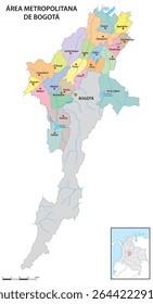 Mapa administrativo da área metropolitana de ​​Bogotá, Colômbia