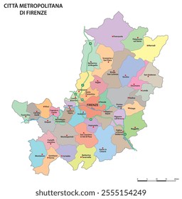 Administrative map of the Metropolitan City of Florence, Tuscany, Italy