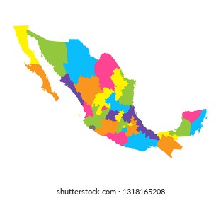 Map Of Mexico With States Administrative Map Mexico States Color Vector Stock Vector (Royalty Free)  1318165208